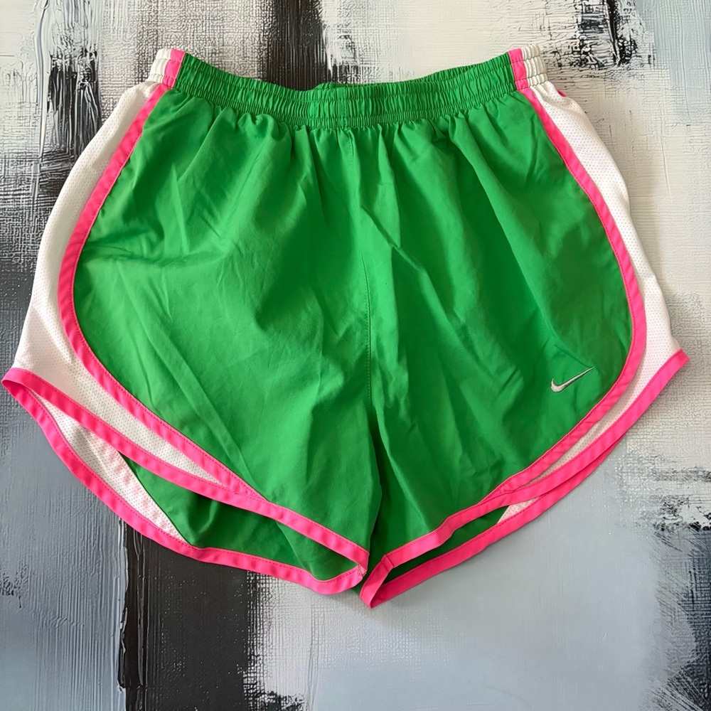 Nike Dri-FIT Tempo Running Shorts Women’s Small Green Pink Trim No Drawstring